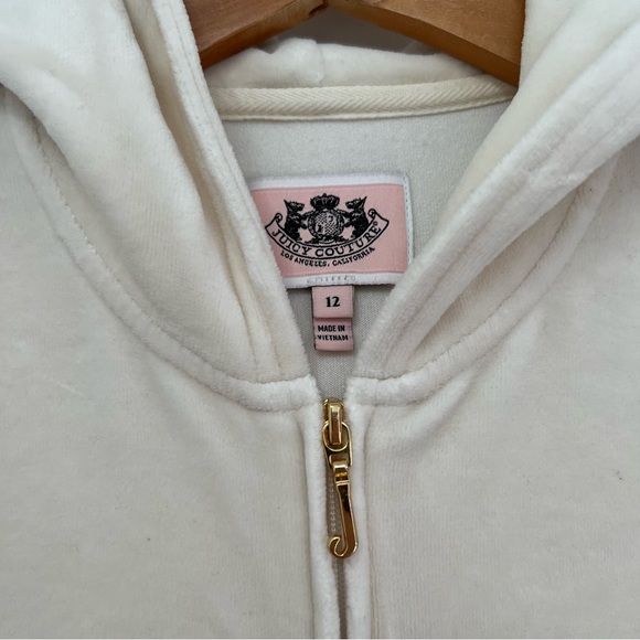 Juicy Couture y2k OG cream Velour Graphic Tracksuit Jacket Girls 12 rhinestones - Picture 3 of 5